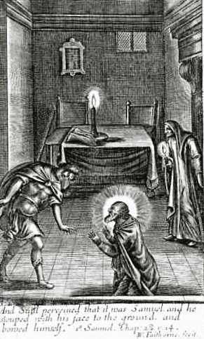 the Witch of Endor uses a necromantic ritual to conjure the spirit of Samuel at the behest of Saul