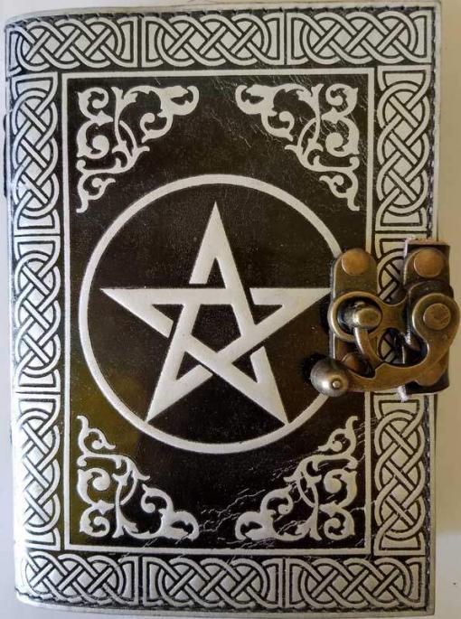 Pentagram leather Book of Shadows black/ silver w/ latch