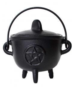 5" Cast Iron cauldron w/ lid Pentagram
