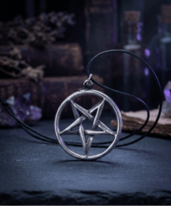 Pentagram that is inverted. Simple pewter necklace with black cord for easy adjustment.