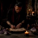 Person creating a sigil in ritual setting