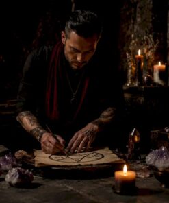 Person creating a sigil in ritual setting