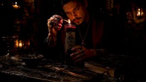 Practitioner lighting seven day candle on altar