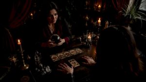 Psychic reading session with crystal ball and tarot