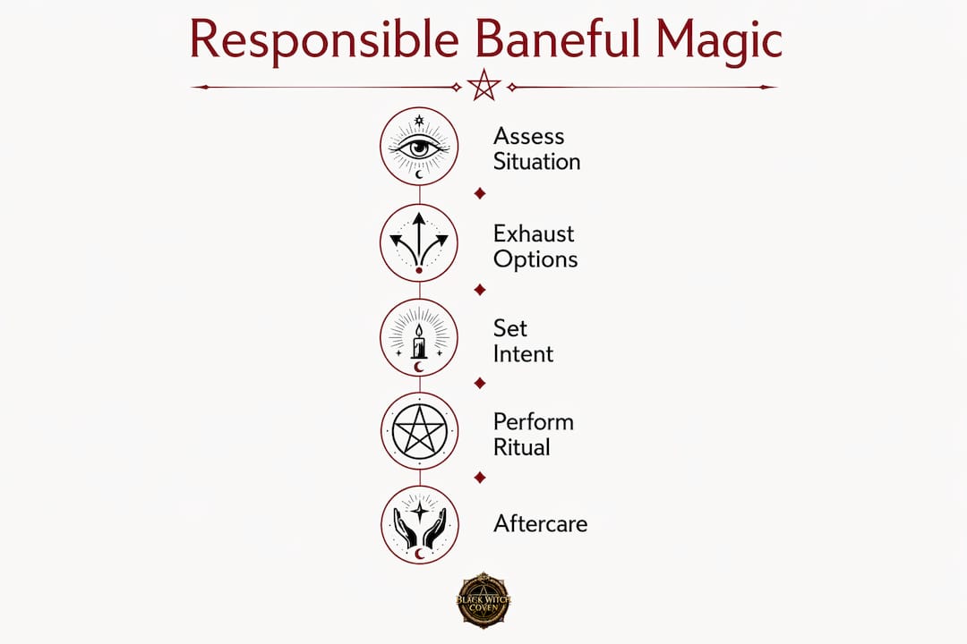 Infographic outlining responsible baneful magic steps