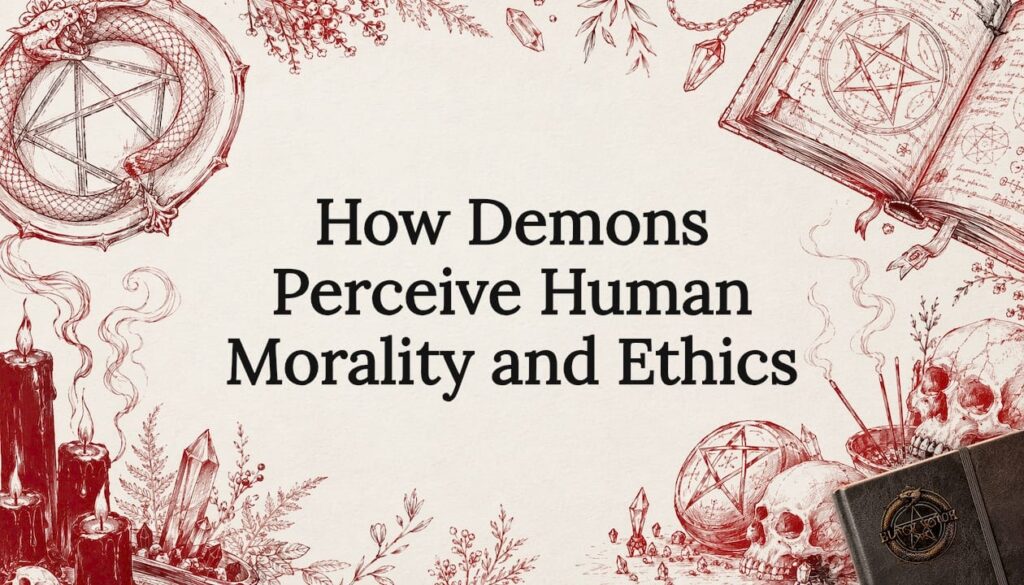 Decorative title card illustration with occult symbols