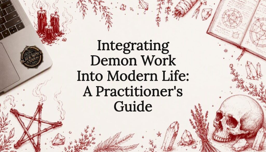 Decorative title card illustration with occult motifs