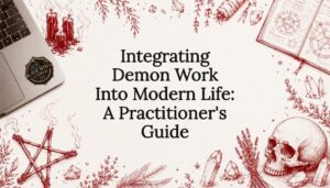 Decorative title card illustration with occult motifs
