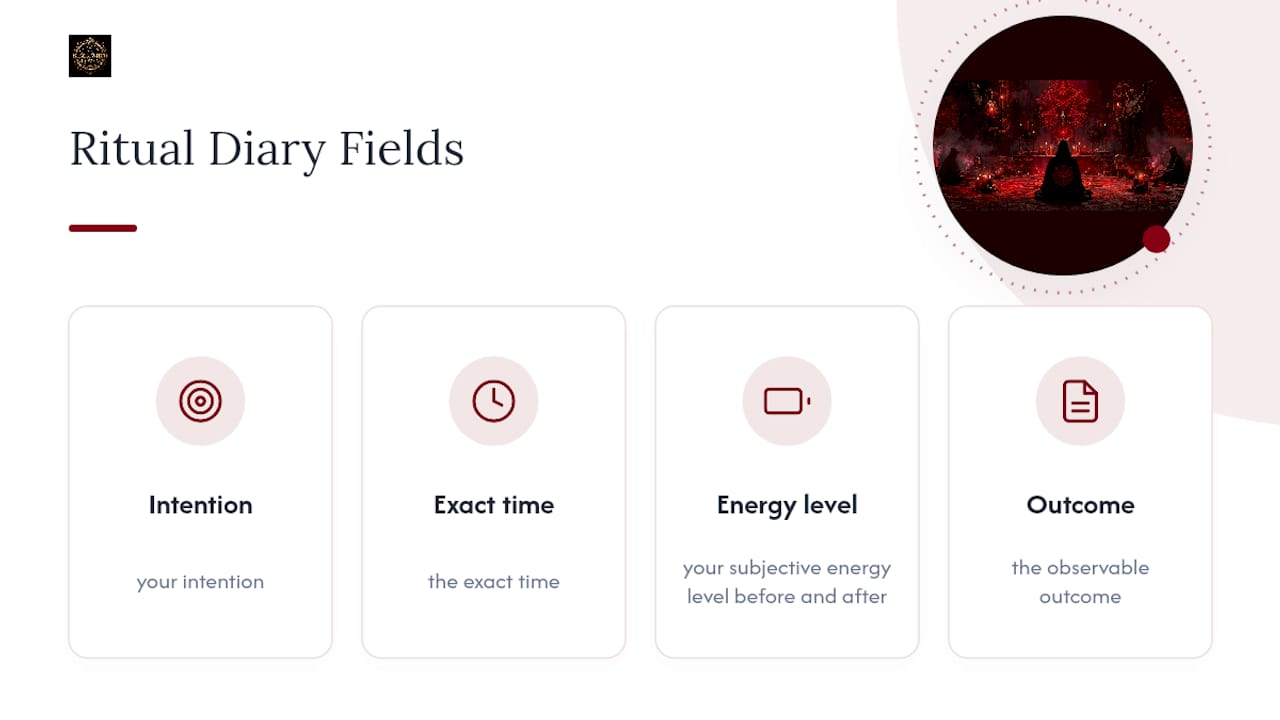 Diagram of daily ritual diary tracking elements